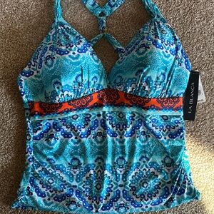 La Blanca Turquoise Blues Orange Halter Tankini Top La Blanca Bathing Suit 14